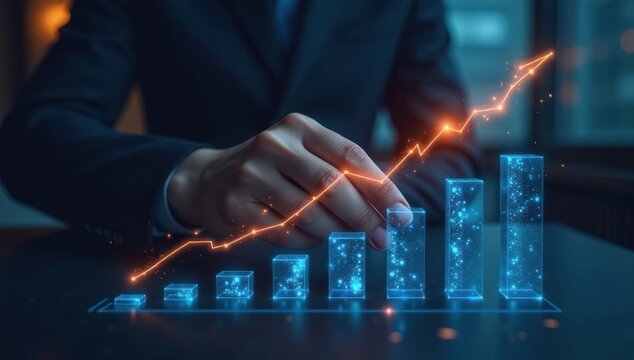 Financial Planning: Investor Analyzing Market Data. Suitable for use by financial institutions, consulting firms, or in articles discussing economic forecasts and strategic financial decisions