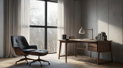 Modern interior design of a comfortable living and dining room with stylish furniture, including sofas, chairs, and tables, illuminated by natural light from a large window