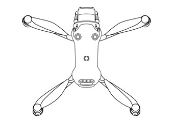 Drone Quadrocopter FPV Line Stroke. Drone Vector Isolated. White Background R1002