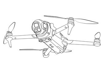 Drone Quadrocopter FPV Line Stroke. Drone Vector Isolated. White Background R1003