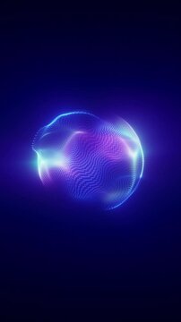 Glowing abstract energy sphere pulsing with light on dark background, vertical sci-fi animation for AI, space or futuristic power visuals in 4K.