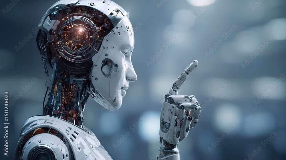 Poster female robotics engineer testing an ai prototype in modern lab