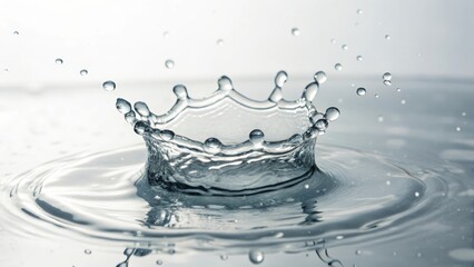 A water splash forms a crown shape, illustrating fluid motion and elegance.