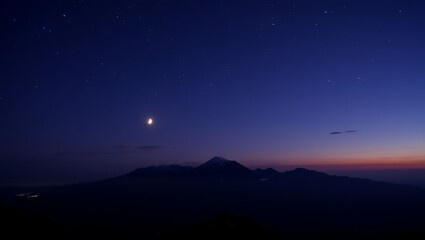 Naklejka premium Night Sky Mountain Landscape with Moon and Stars