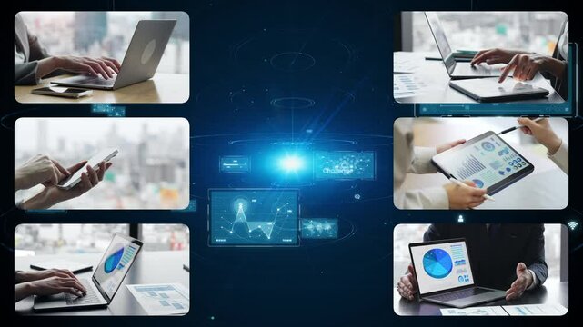Collage video of various digital device usage scenes and digital technology