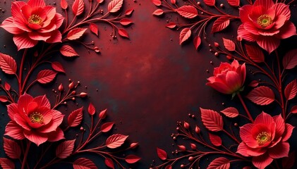 Ornate red floral patterns with curved stems and delicate leaves on a rich background , wallpaper, viktorian, abstract