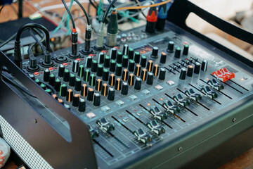 close up of audio mixer
