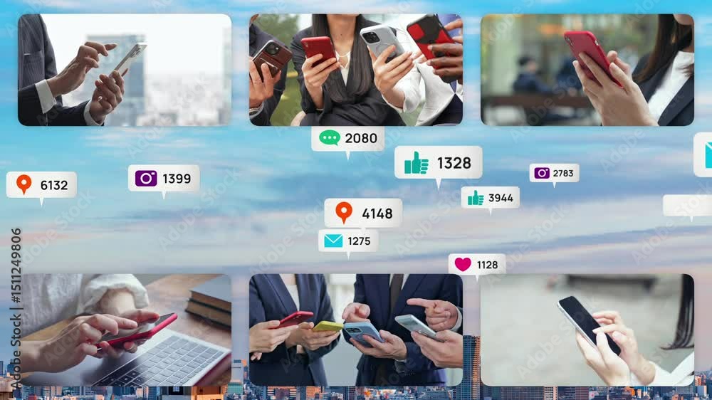 Aufkleber collage video of various smartphone usage scenarios and social media