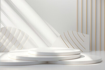 A white stage with a gold border