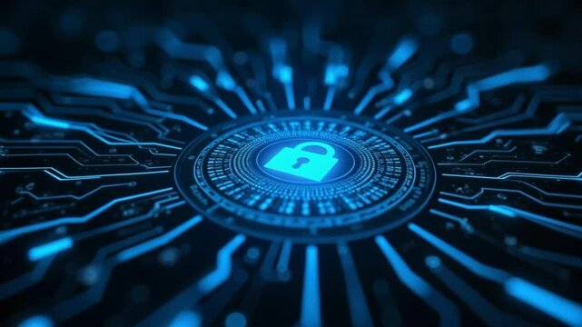 Cybersecurity Lock Interface with Futuristic Glow in 4K