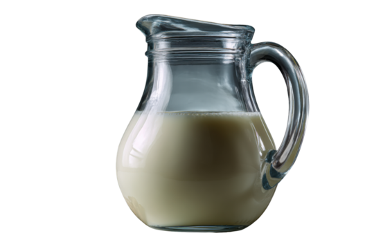 Cream Pitcher: A glass cream pitcher filled with creamy milk, ready to pour. The pitcher has a classic design with a clear glass body and a comfortable handle.