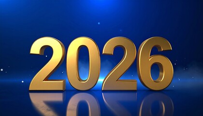 Golden 2026 numbers on blue background with glowing effects