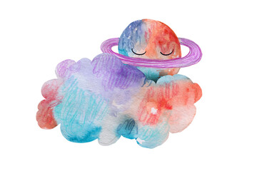 Watercolor Baby Shower cloud and planet illustration