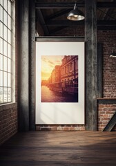 Realistic Interior Mockup Brick Wall with Venice Canal Image Frame