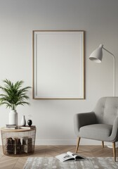 Realistic Interior Mockup Empty Frame in Living Room Home Decor
