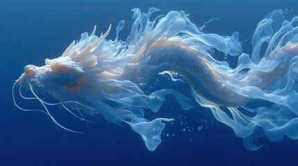 Obraz premium Elegant Jellyfish with Flowing Tentacles in Deep Blue Water