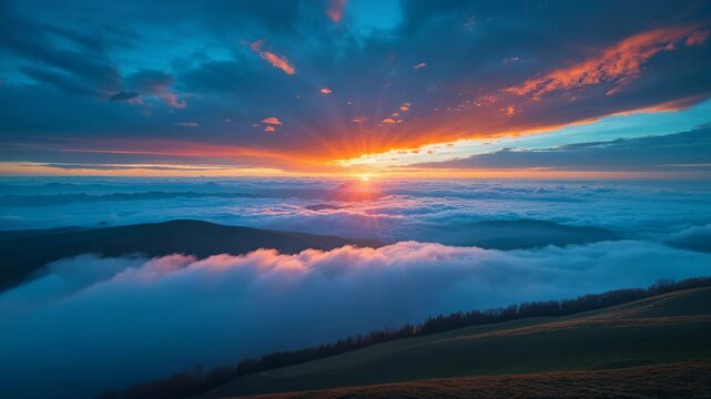 Dramatic Sunset Timelapse with Blue and Orange Glows over a Cloudy Landscape