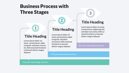 Modern business process template with three colorful stages stock illustration