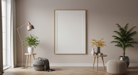 Realistic Interior Mockup with Frame Plants Modern Decoration Home Design