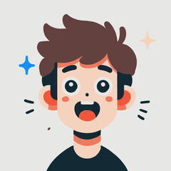 Cartoon Style Headshot Portrait Of Happy Boy With Brown Hair in White Background