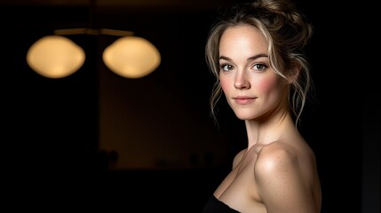 A beautiful woman with blonde hair looking towards the camera