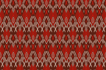 Seamless traditional ethnic textile pattern with geometric diamond and line motifs in red, brown, and beige tones. Inspired by tribal or indigenous fabric designs, suitable for backgrounds, wallpapers