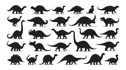 Collection of black silhouette dinosaurs various species