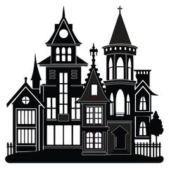 Fototapeta premium Cottages Houses Silhouette Vector Art