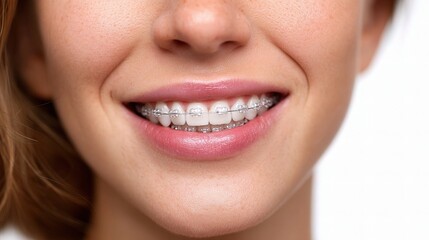 Close-Up Portrait of a Woman Smiling with Clear Braces
