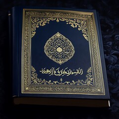 Fototapeta premium Ornate, dark blue book with gold detailing.