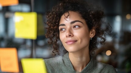 Young Entrepreneur Planning with Sticky Notes in Creative Workspace