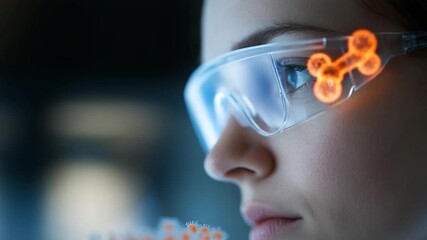 Scientist in Protective Eyewear with Molecular Reflection During Research in Laboratory - Powered by Adobe