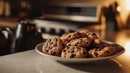 Fototapeta premium Cholcolate chip cookie day. Chocolate chip cookies on a kitchen counter.