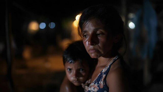 Concerned Mother And Child At Night Portraits Of Two People Together Close Up
