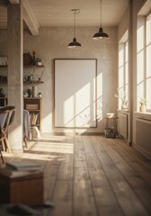 Realistic Interior Room Home Decoration with Wooden Floor Design