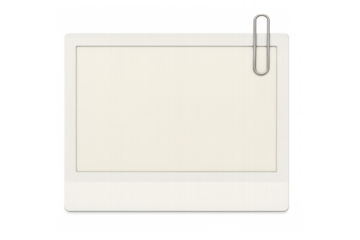Paper frame with metal clip gripping white blank paper, offering clean minimalist mockup for graphic presentations on transparent backdrop