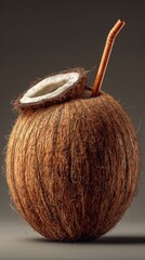 Fresh Coconut with Straw, Ready to Drink