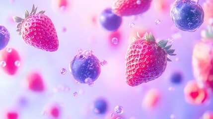 Vibrant Berries Floating in a Dreamy, Pastel Background