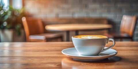 Fototapeta premium Coffee Cup on Saucer at Coffee Shop , coffee shop, minimalist, coffee shop, minimalist, coffee cup, atmosphere, table