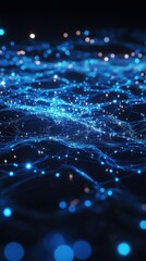 Abstract network of glowing blue nodes and connections against a dark background