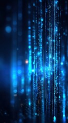 Vertical Streams of Blue Light Particles in a Dark Background