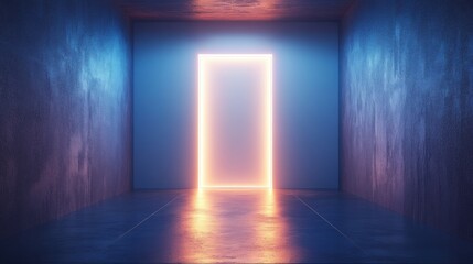Illuminated Doorway in a Concrete Room