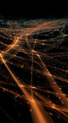Interconnected Orange Light Trails on a Dark Background