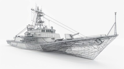 Fototapeta premium Wireframe navy ship design