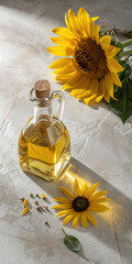 bottle of sunflower oil and sunflower