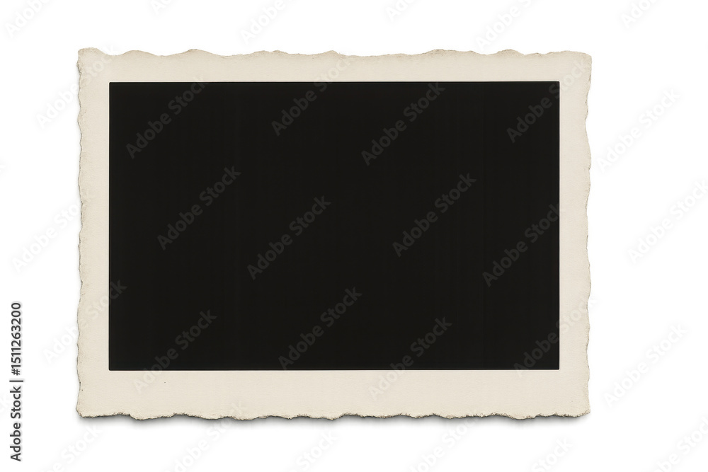 Poster blank vintage photo frame with ragged edges isolated on transparent background, creating a nostalgic