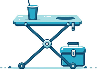 Portable Folding Table with Cooler and Drink Holder - Flat Illustration