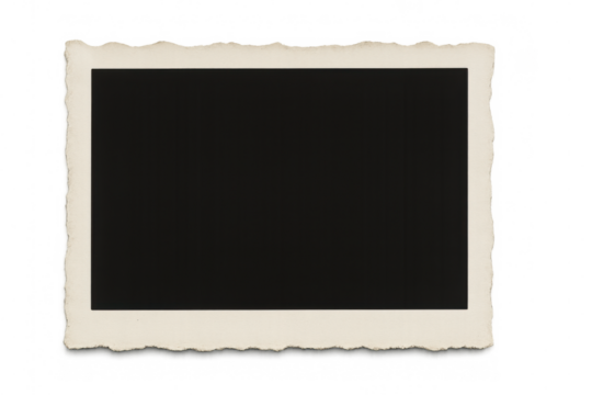 Blank vintage photo frame with ragged edges isolated on transparent background, creating a nostalgic and customizable design element