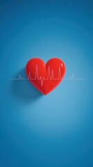 Red heart with EKG lines on a blue background, symbolizing health and vitality.