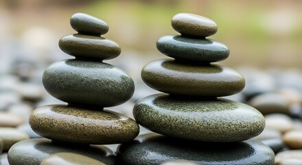 Balanced stones on a stone surface, embodying a sense of harmony. 